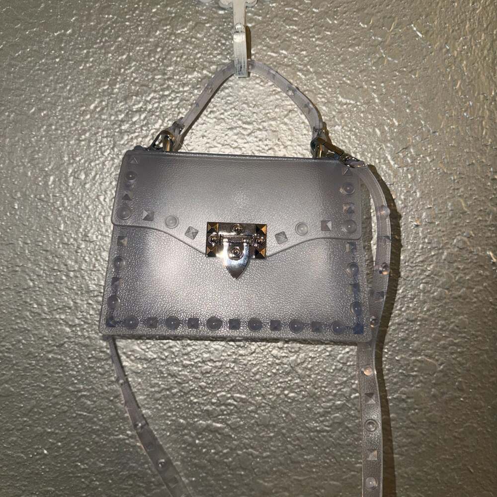 Akira In The Night Studded Clear Jelly Top Handle Crossbody Bag